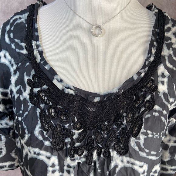 NWT Da-Nang Black & White Tie Dye Embroidered Silk Blouse - Picture 11 of 12